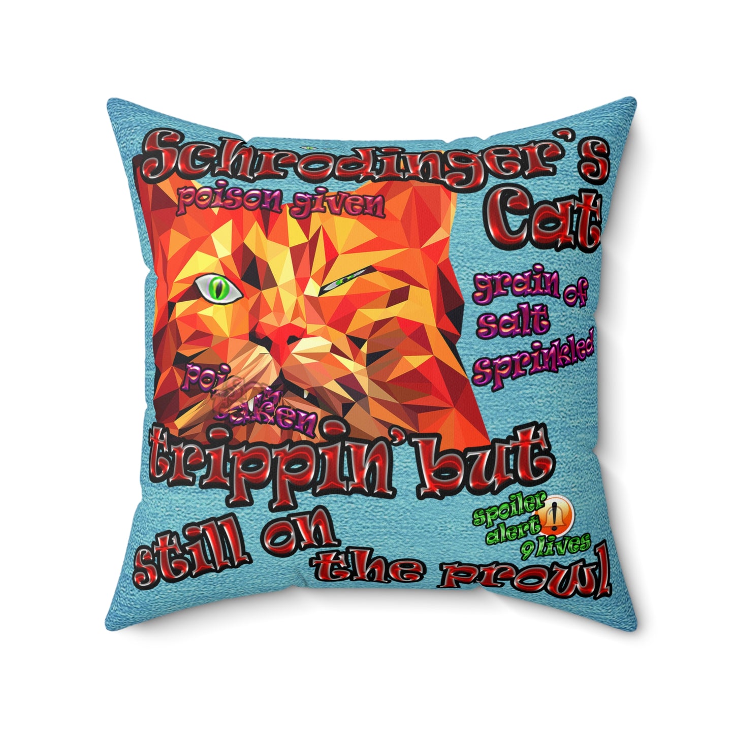 schrodinger's cat - Spun Polyester Square Pillow - (faded blue)