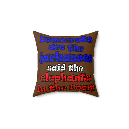 donkeys and elephants - Spun Polyester Square Pillow - (brown)