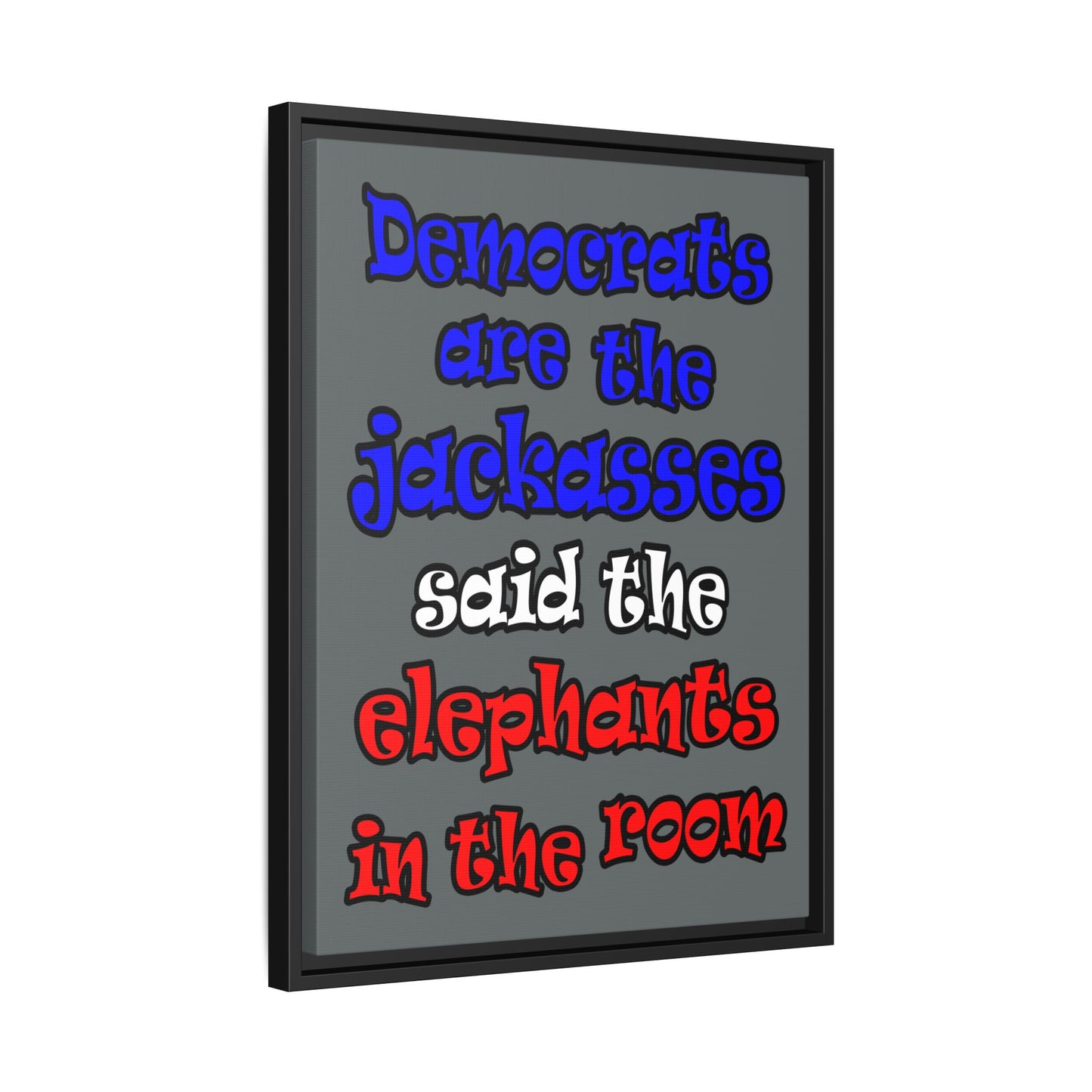 donkeys and elephants - framed canvas art (dark grey)