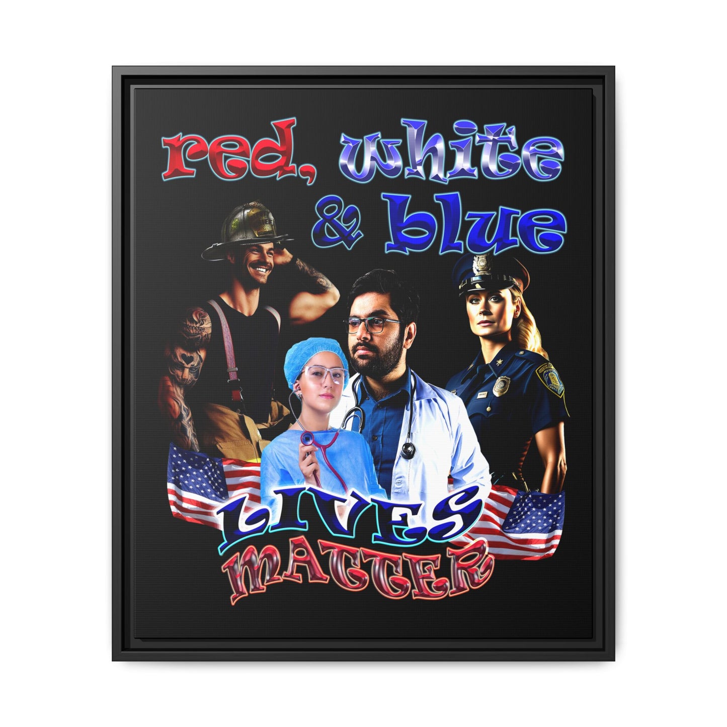 rw&b lives matter - framed canvas art (black)