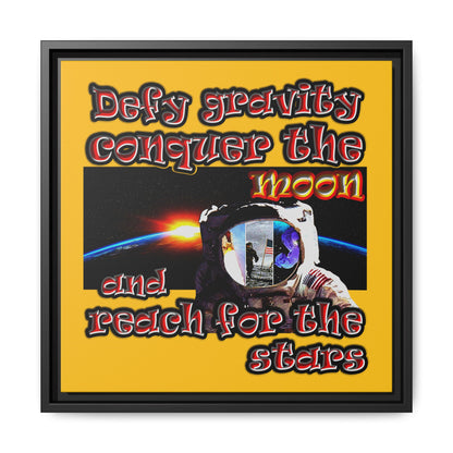 defy conquer reach - framed canvas art (yellow)