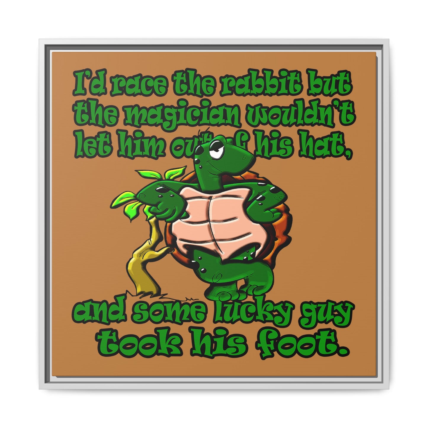 turtle race - framed canvas art (light brown)