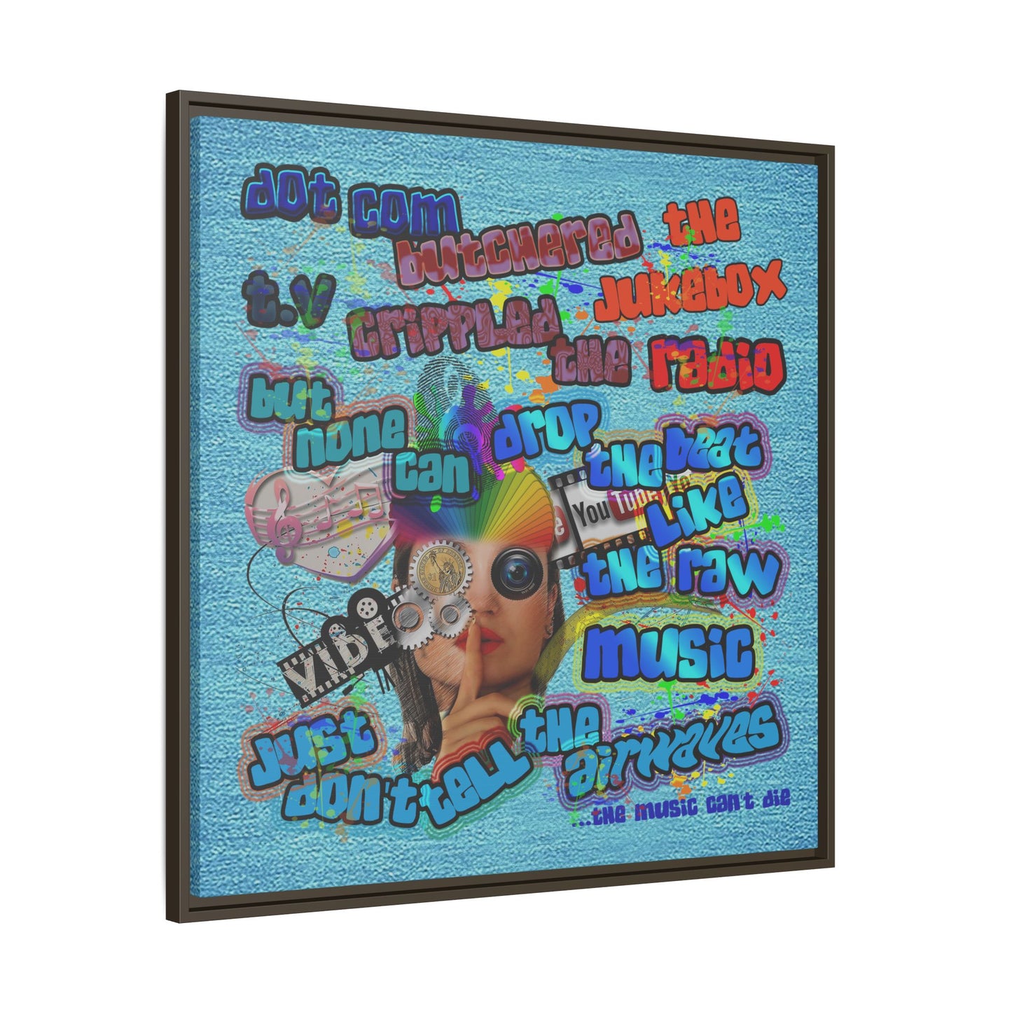 drop the beat - framed canvas art (faded blue)