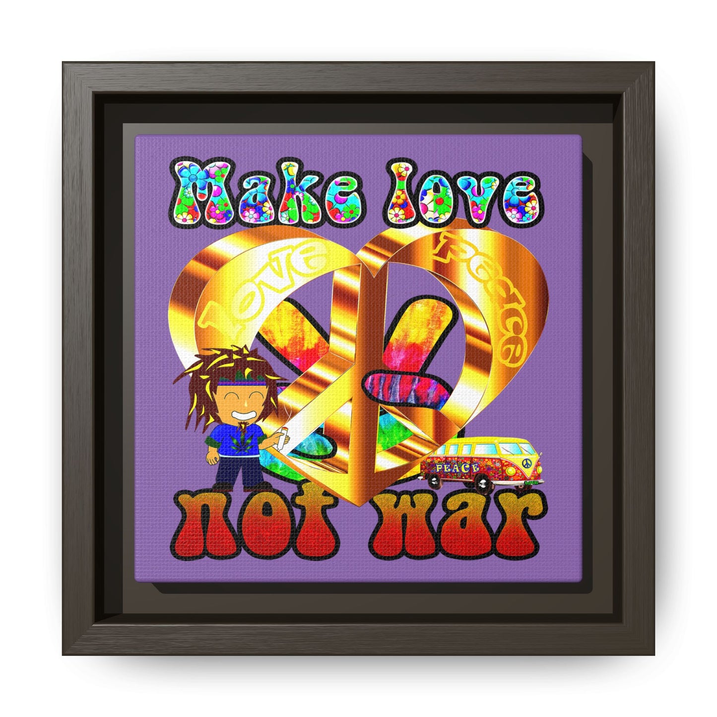 love peace - framed canvas art (light purple)