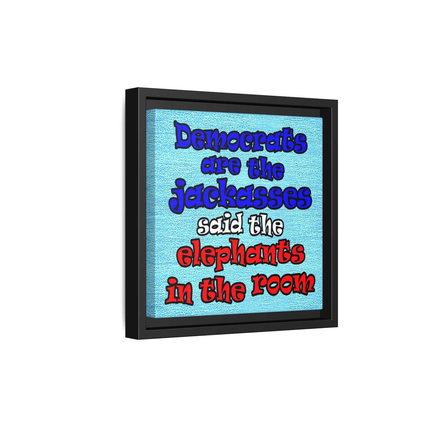 donkeys and elephants - framed canvas art (faded blue)