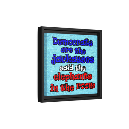 donkeys and elephants - framed canvas art (faded blue)