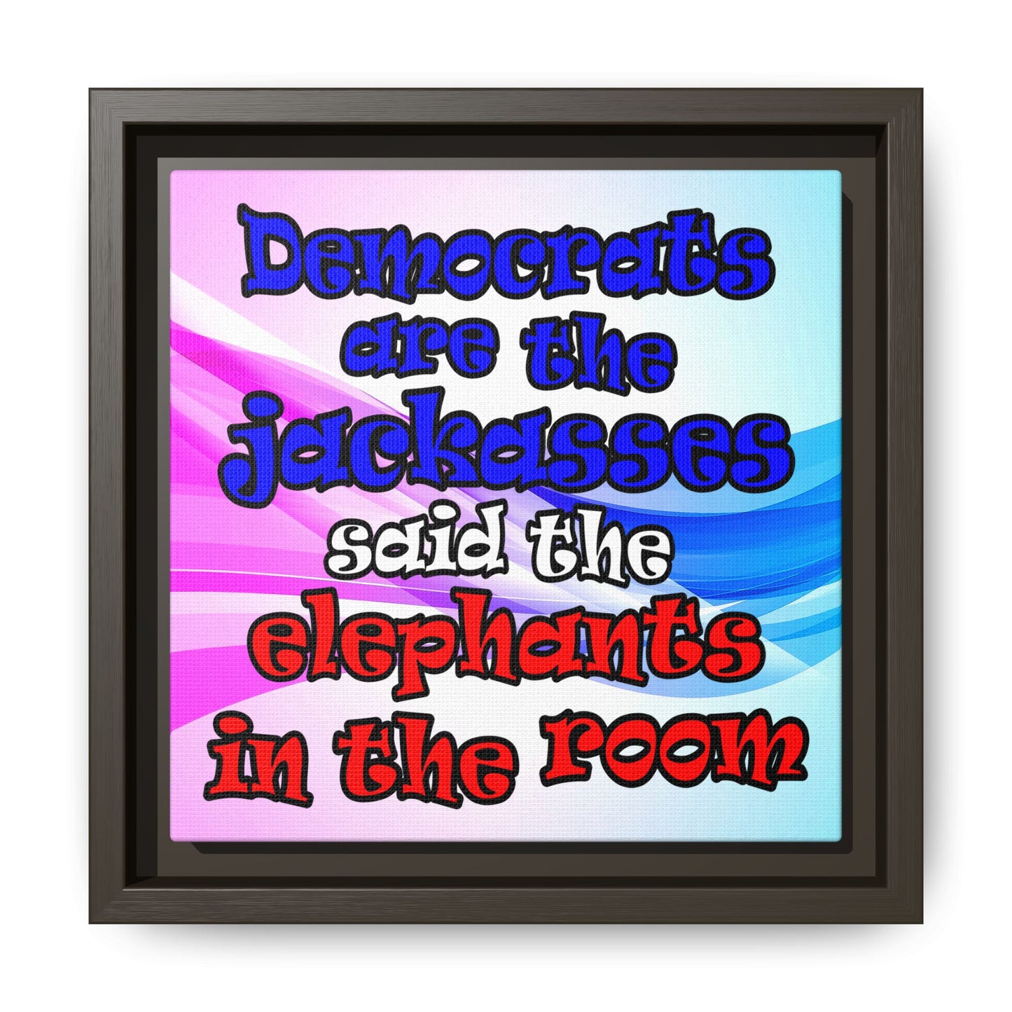 donkeys and elephants - framed canvas art (light blue-pink wave)