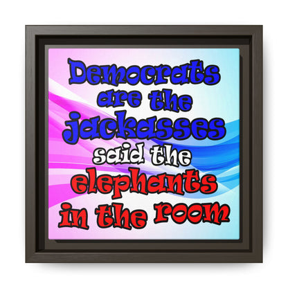 donkeys and elephants - framed canvas art (light blue-pink wave)