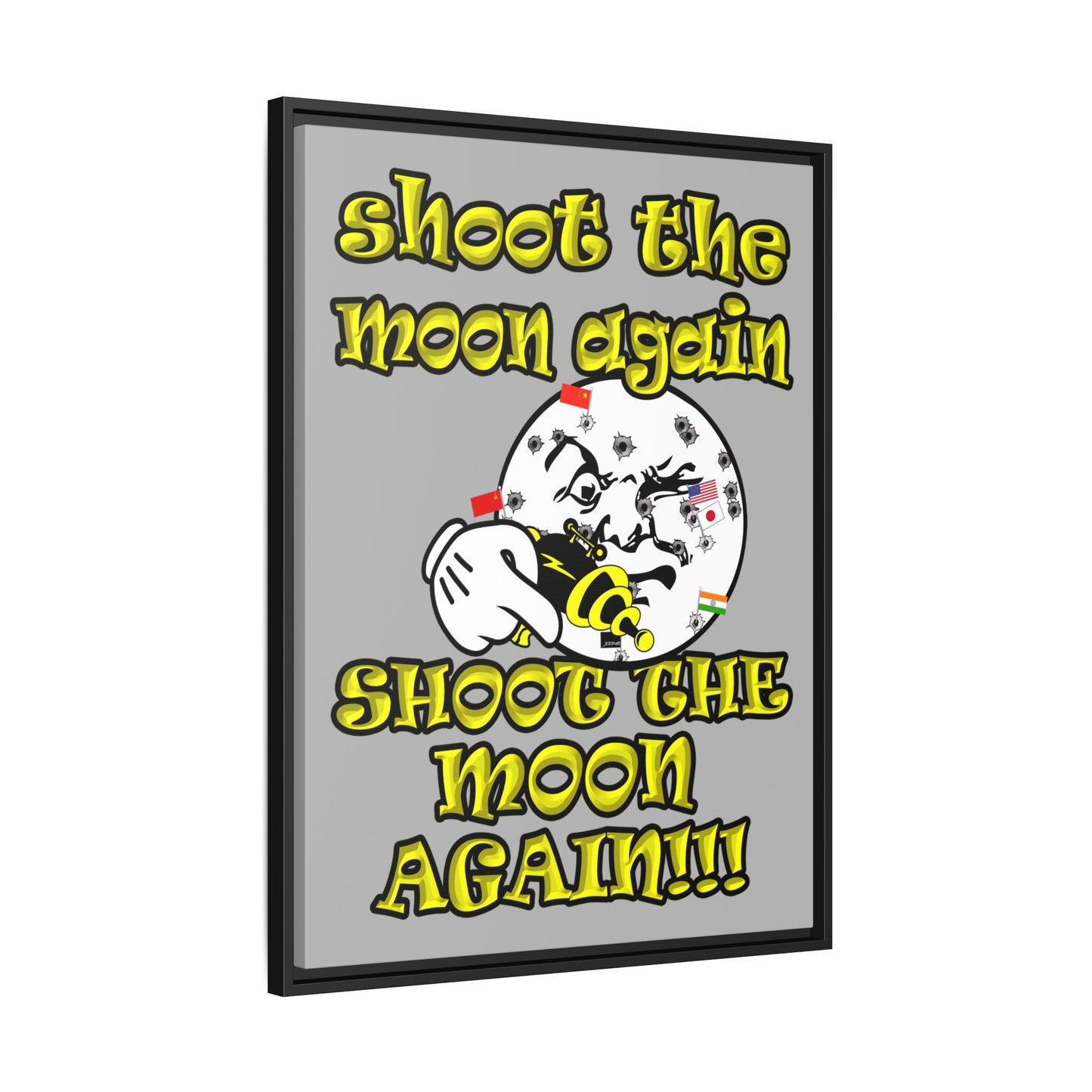 shoot the moon again - framed canvas art (light grey)
