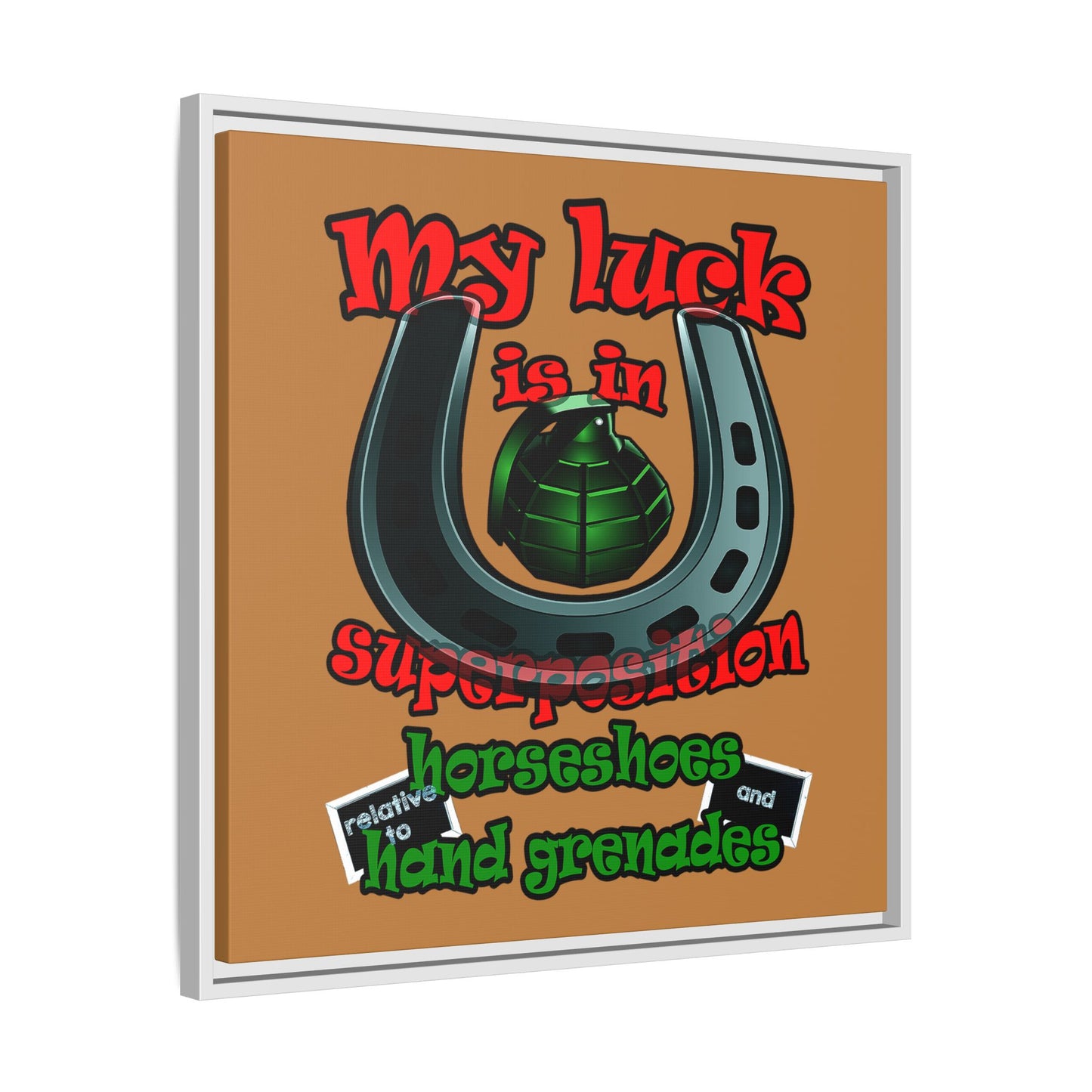 my luck - framed canvas art (light brown)