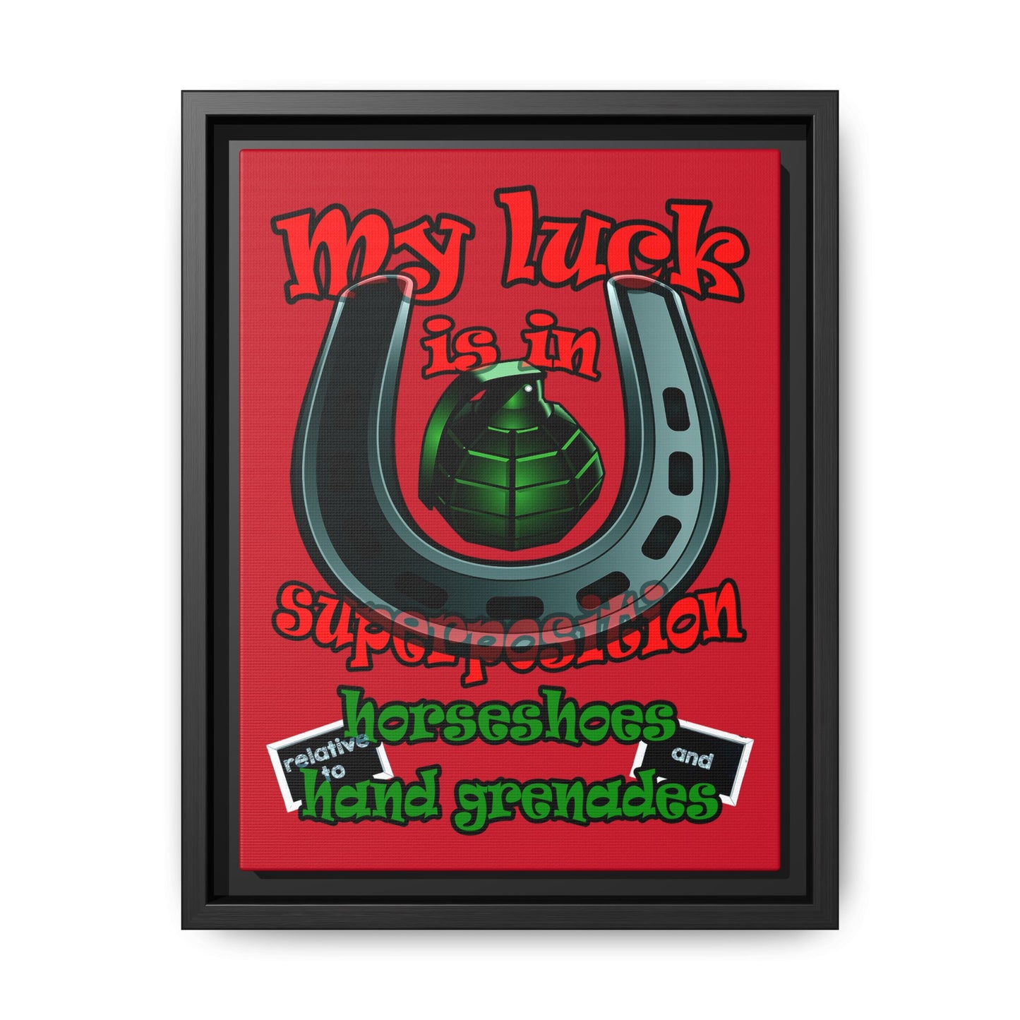 my luck - framed canvas art (dark red)