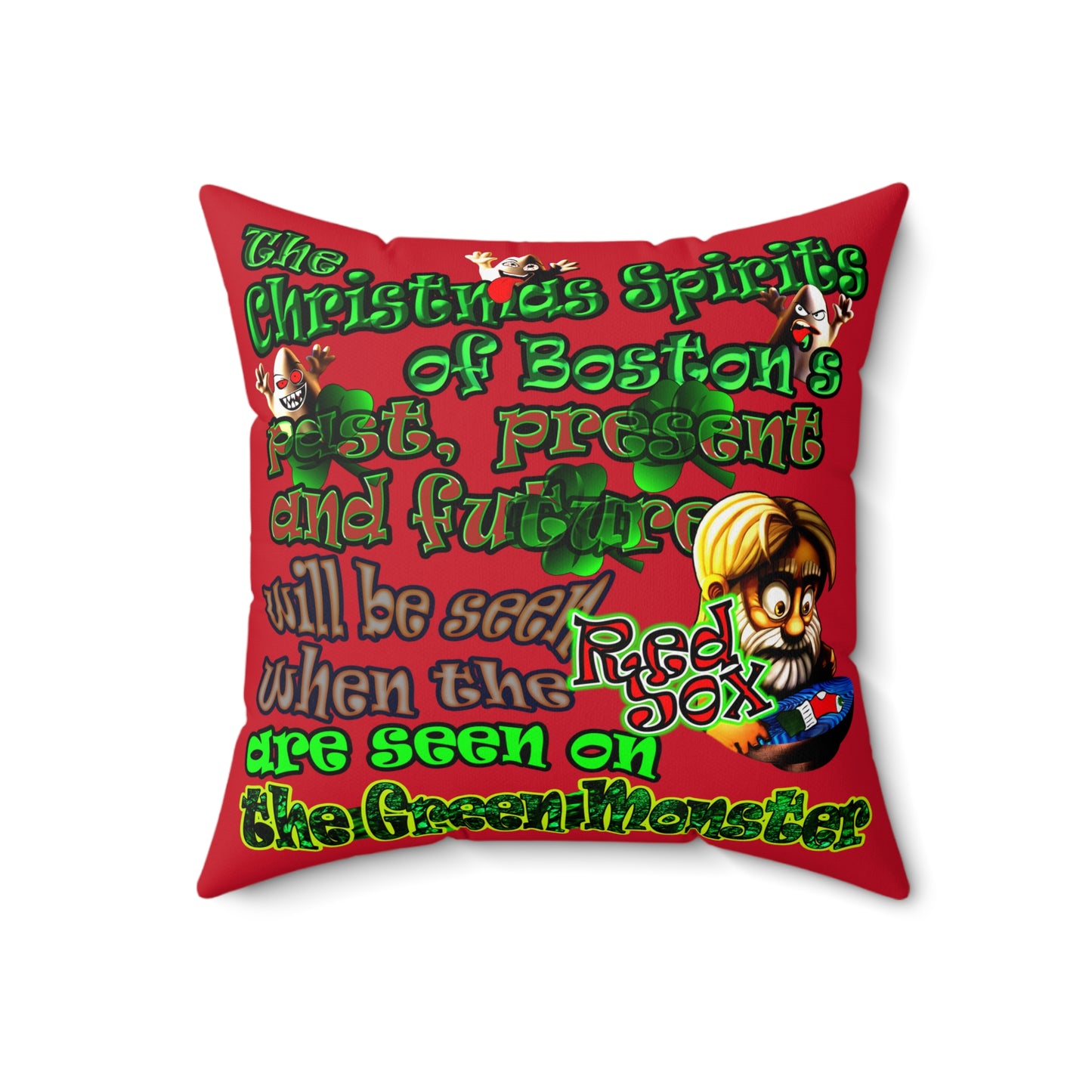 christmas spirits of boston - Spun Polyester Square Pillow - (dark red)