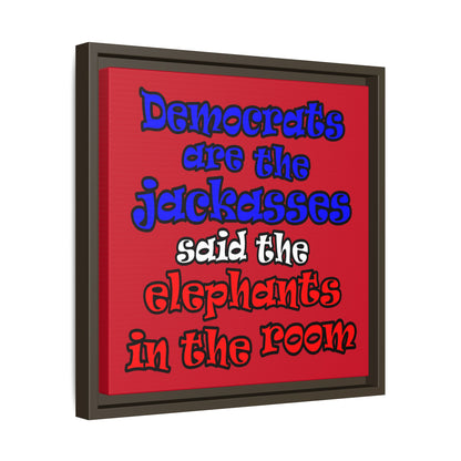 donkeys and elephants - framed canvas art (dark red)