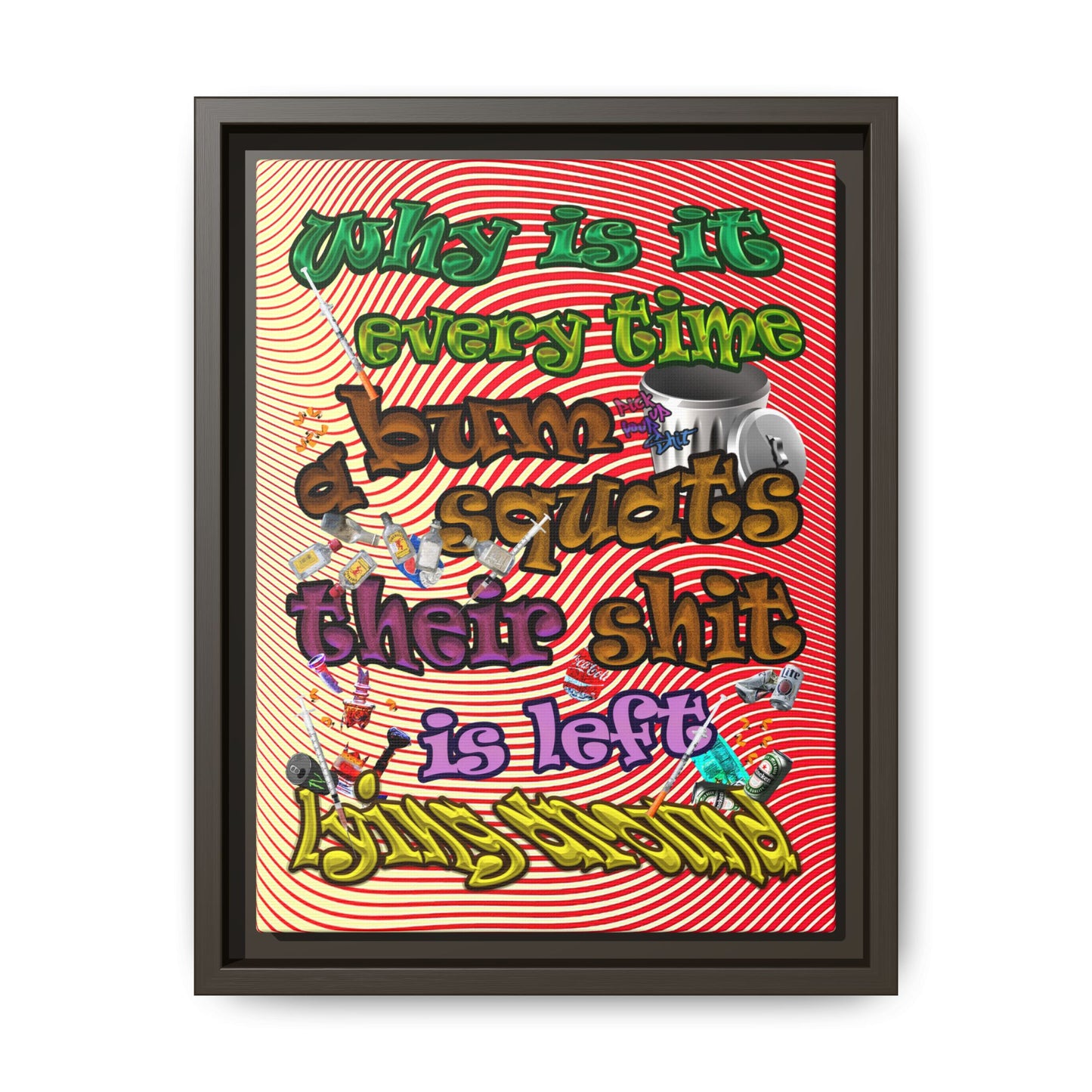 the bum's shit - framed canvas art (yellow-orange wave)