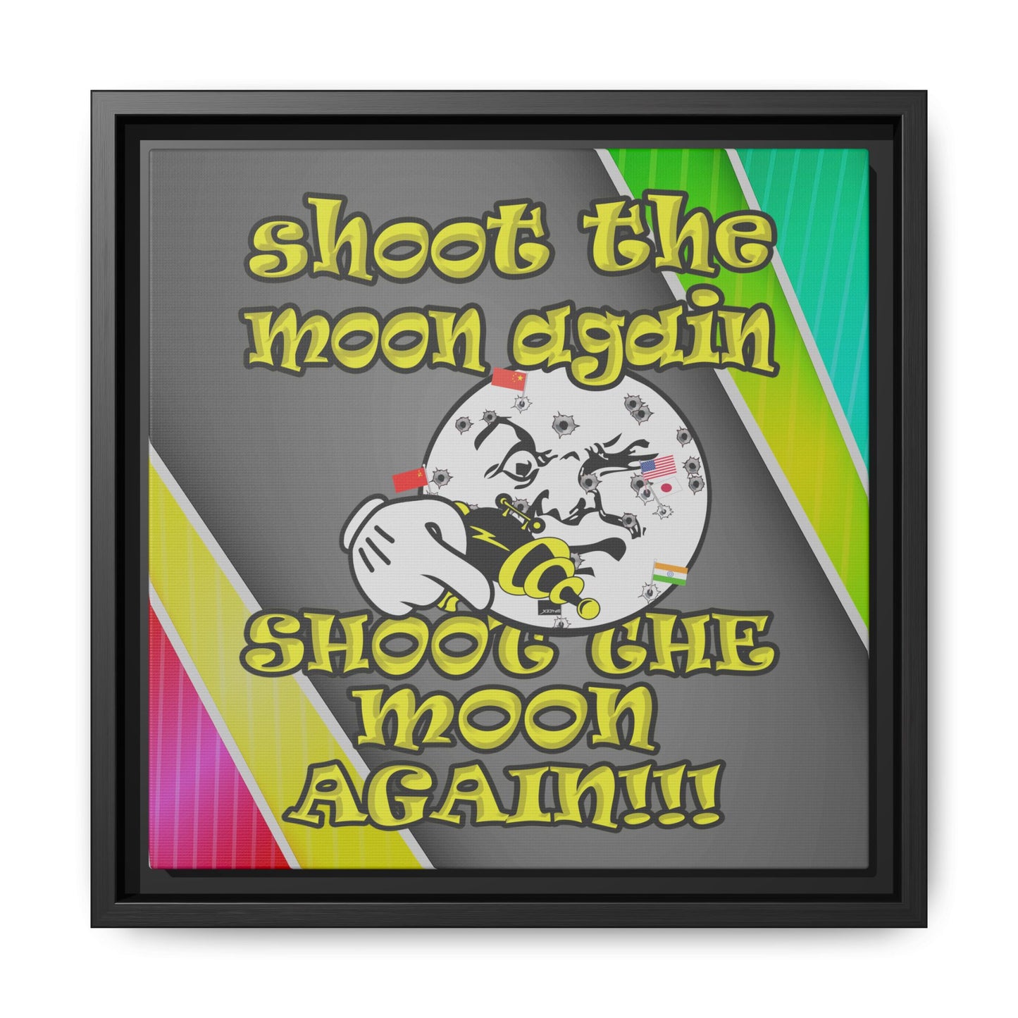 shoot the moon again - framed canvas art (rainbow split)