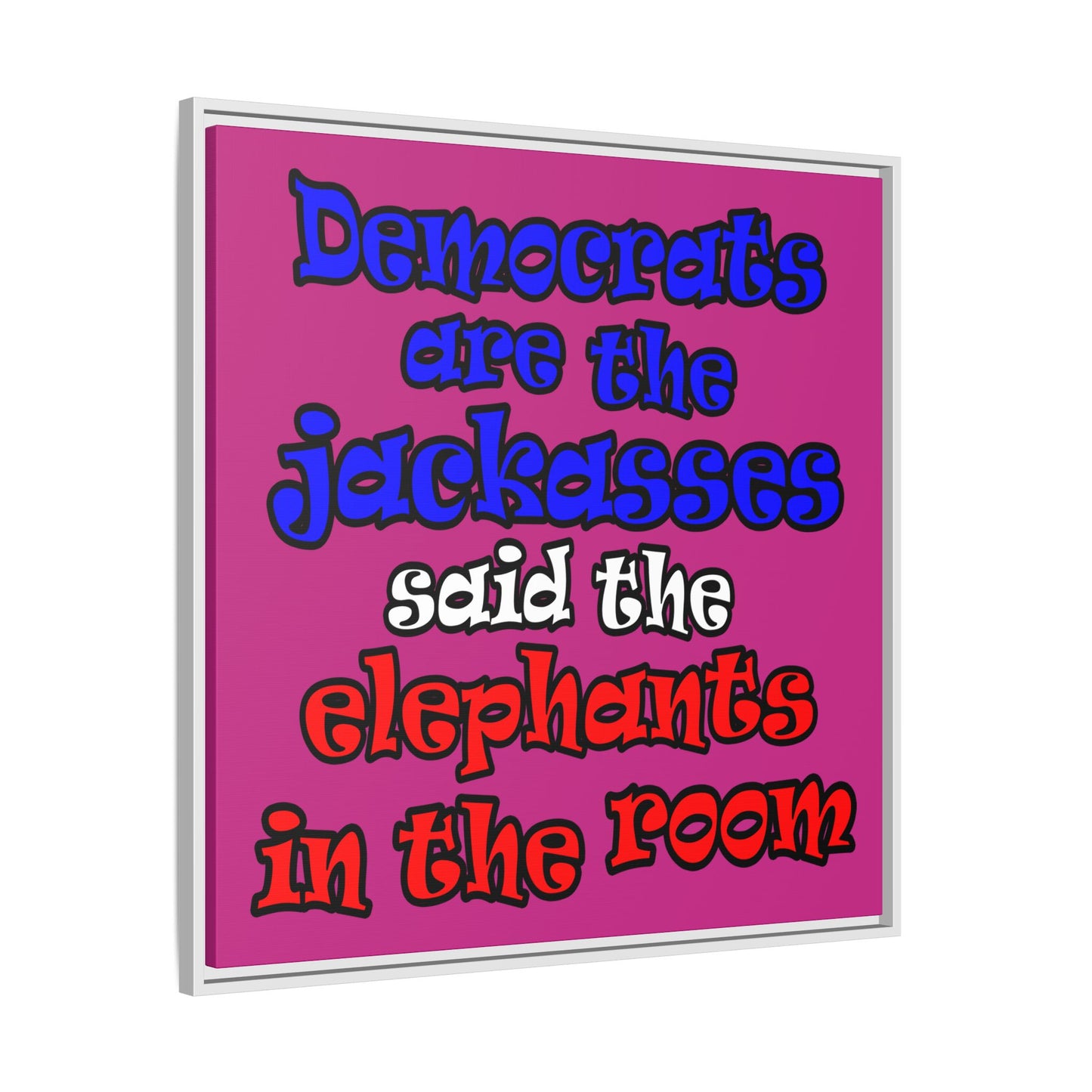 donkeys and elephants - framed canvas art (pink)