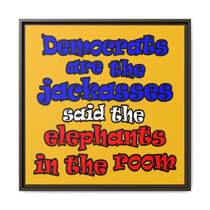 donkeys and elephants - framed canvas art (yellow)