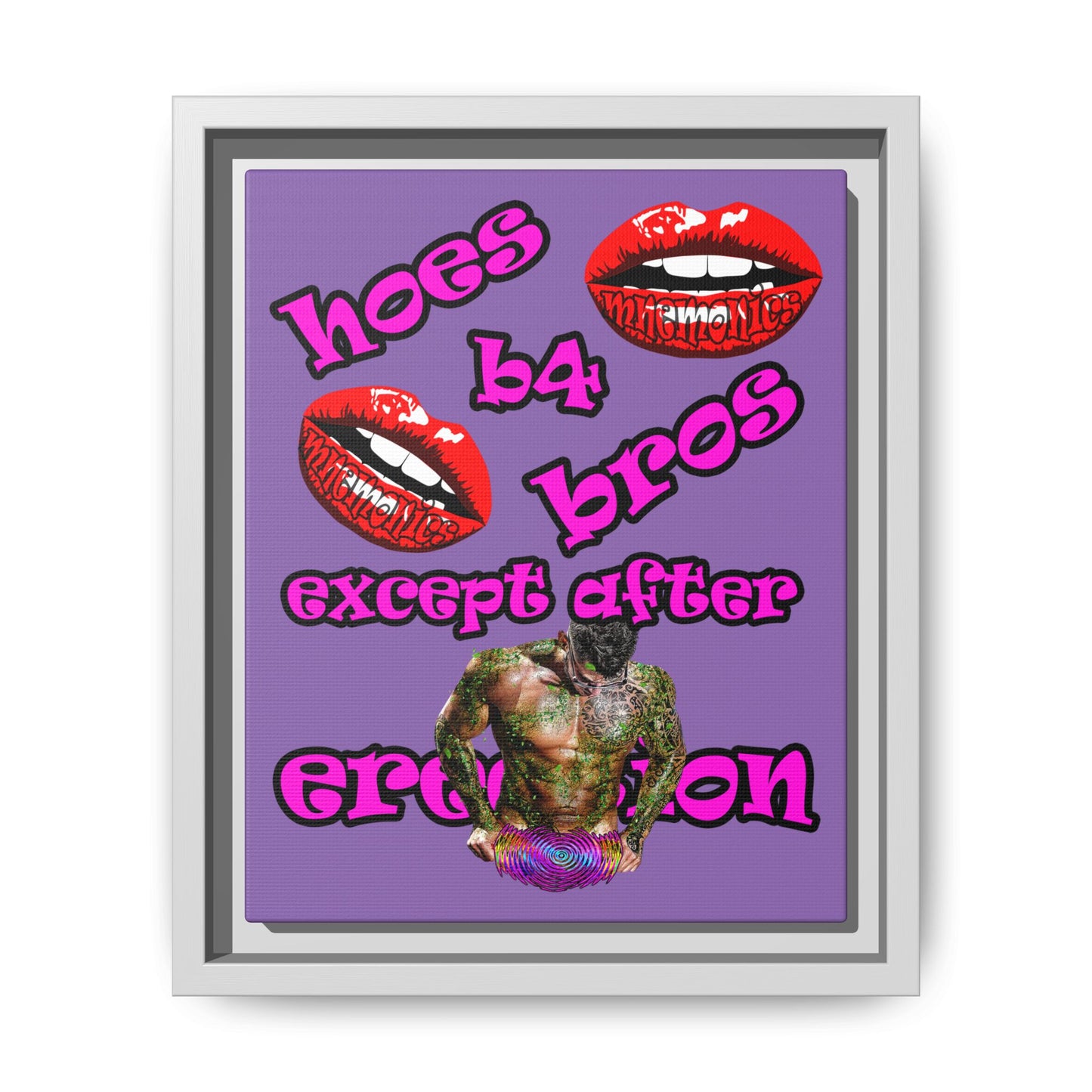 hoes b4 bros - framed canvas art (light purple)