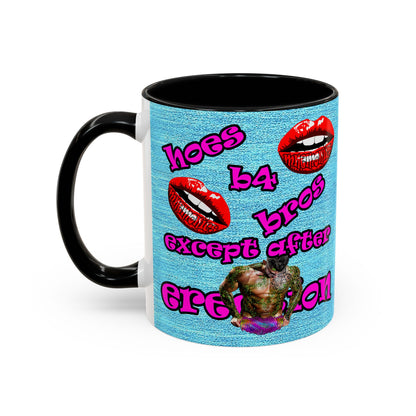 hoes b4 bros - Accent Mug (faded blue)