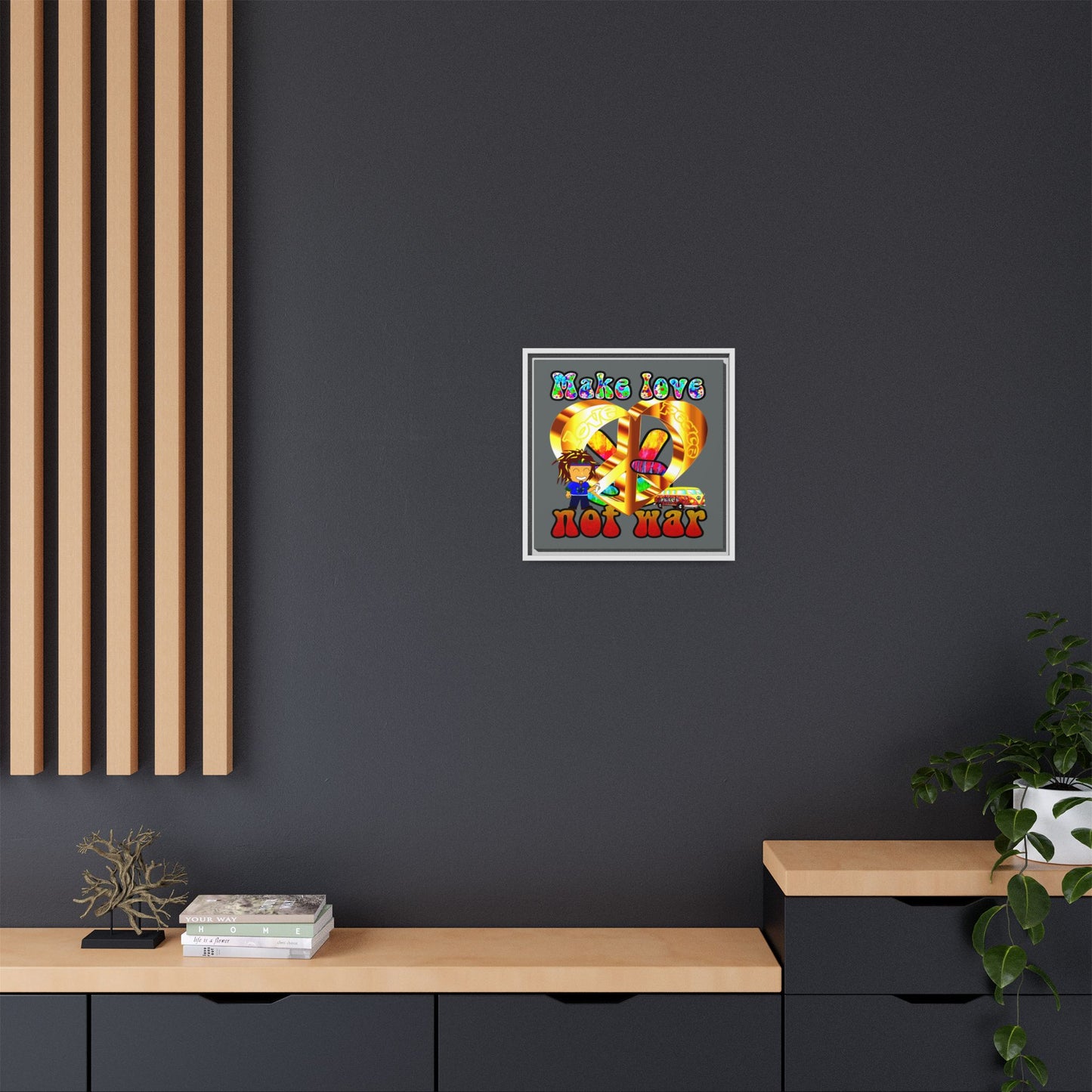 love peace - framed canvas art (dark grey)