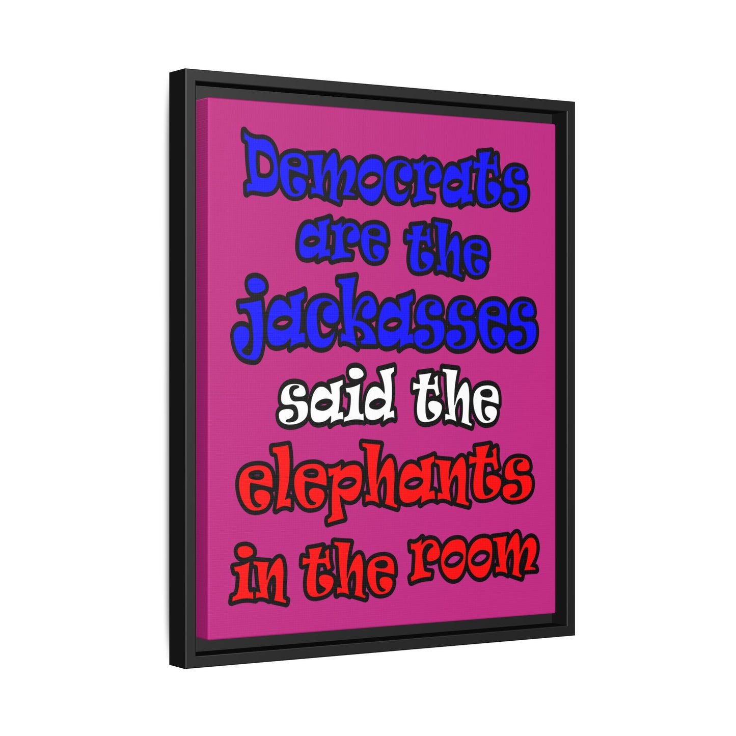 donkeys and elephants - framed canvas art (pink)