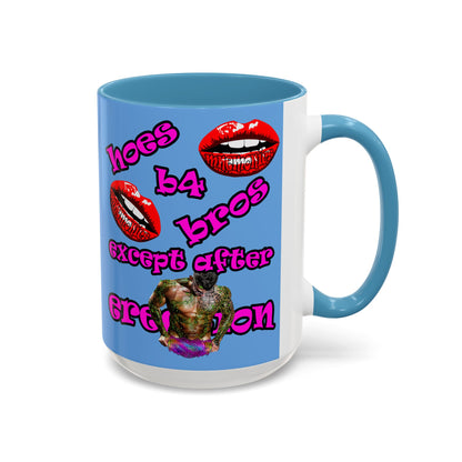hoes b4 bros - Accent Mug (light blue)