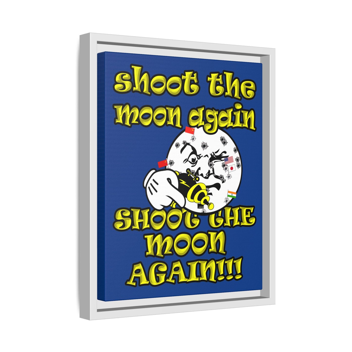 shoot the moon again - framed canvas art (dark blue)