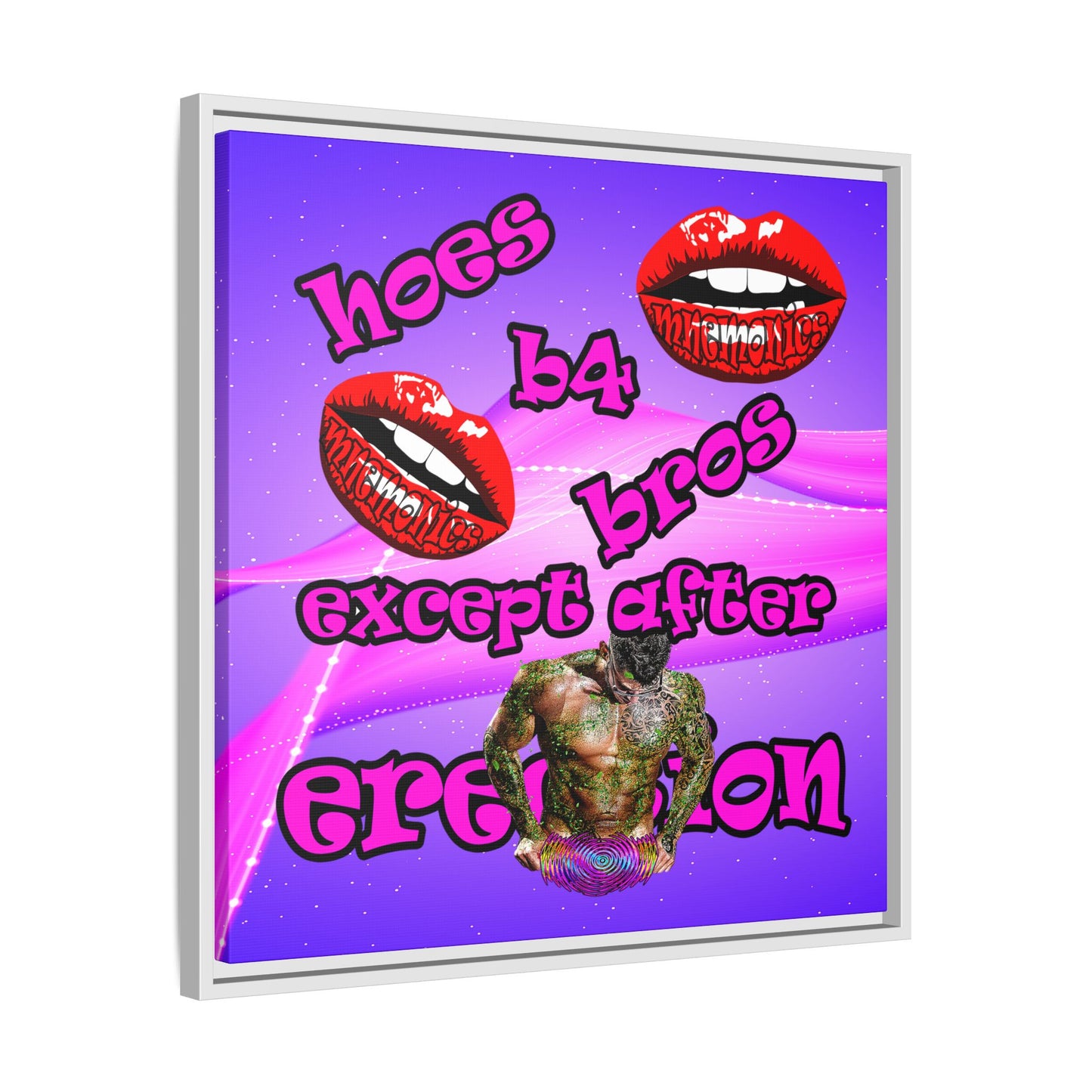 hoes b4 bros - framed canvas art (purple-pink wave)