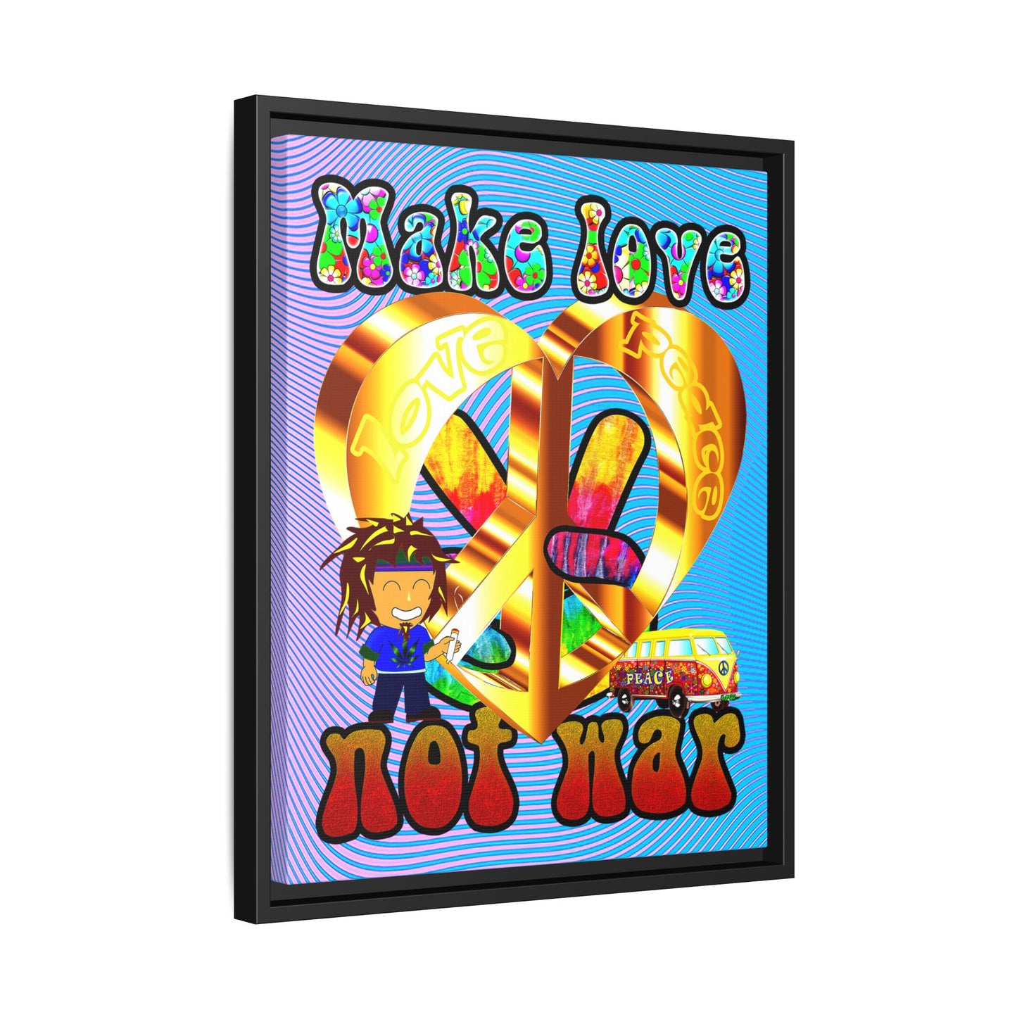 love peace - framed canvas art (light blue-purple wave)