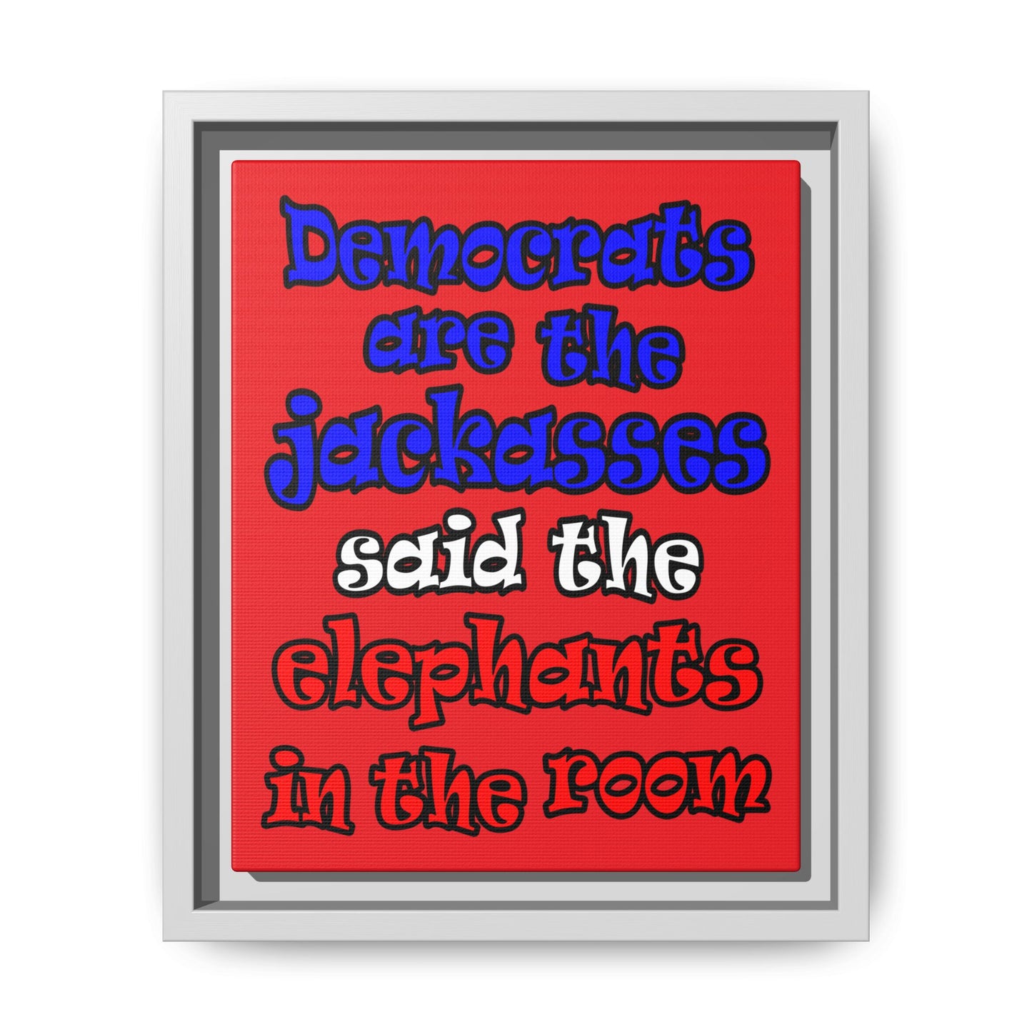 donkeys and elephants - framed canvas art (red)