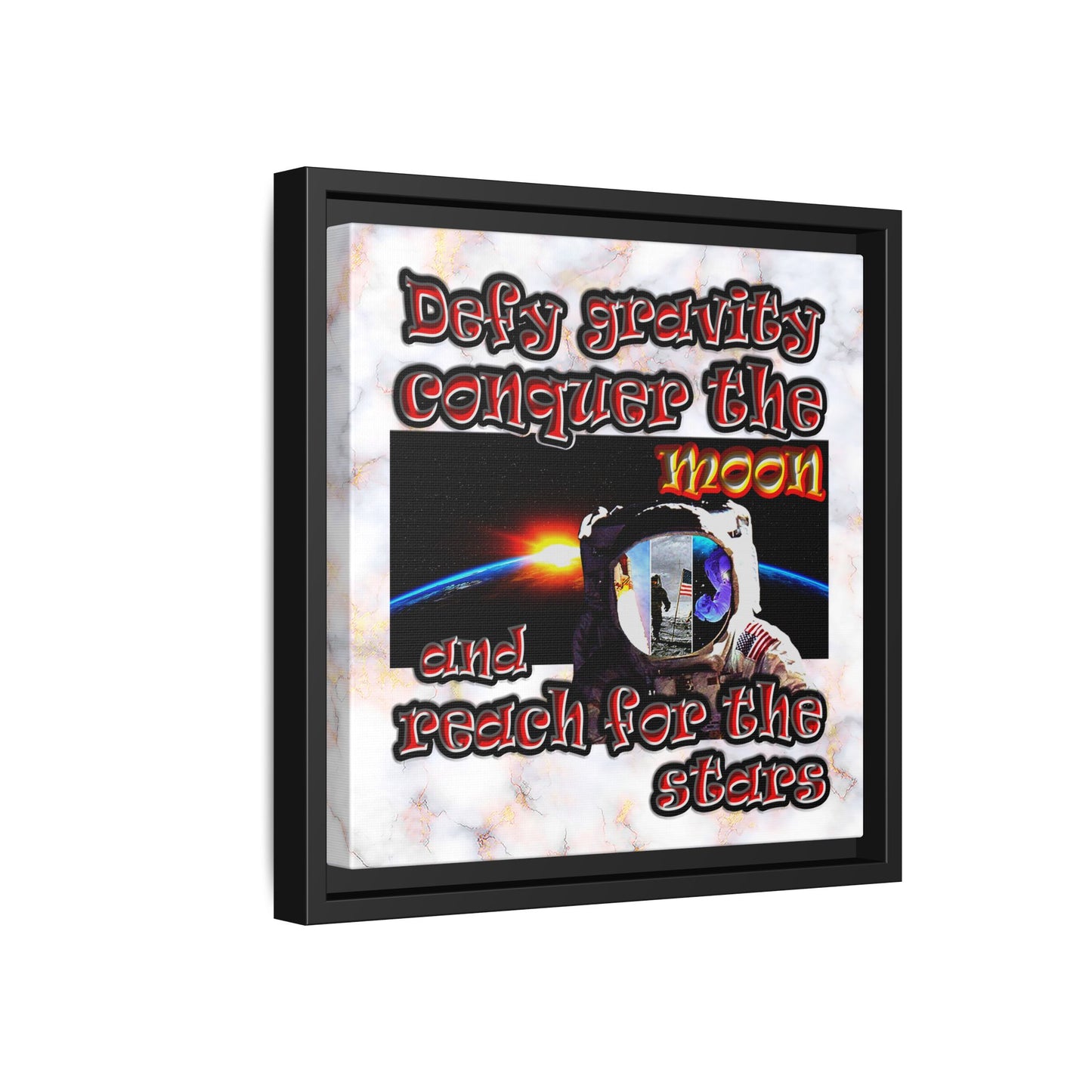 defy conquer reach - framed canvas art (white marble)