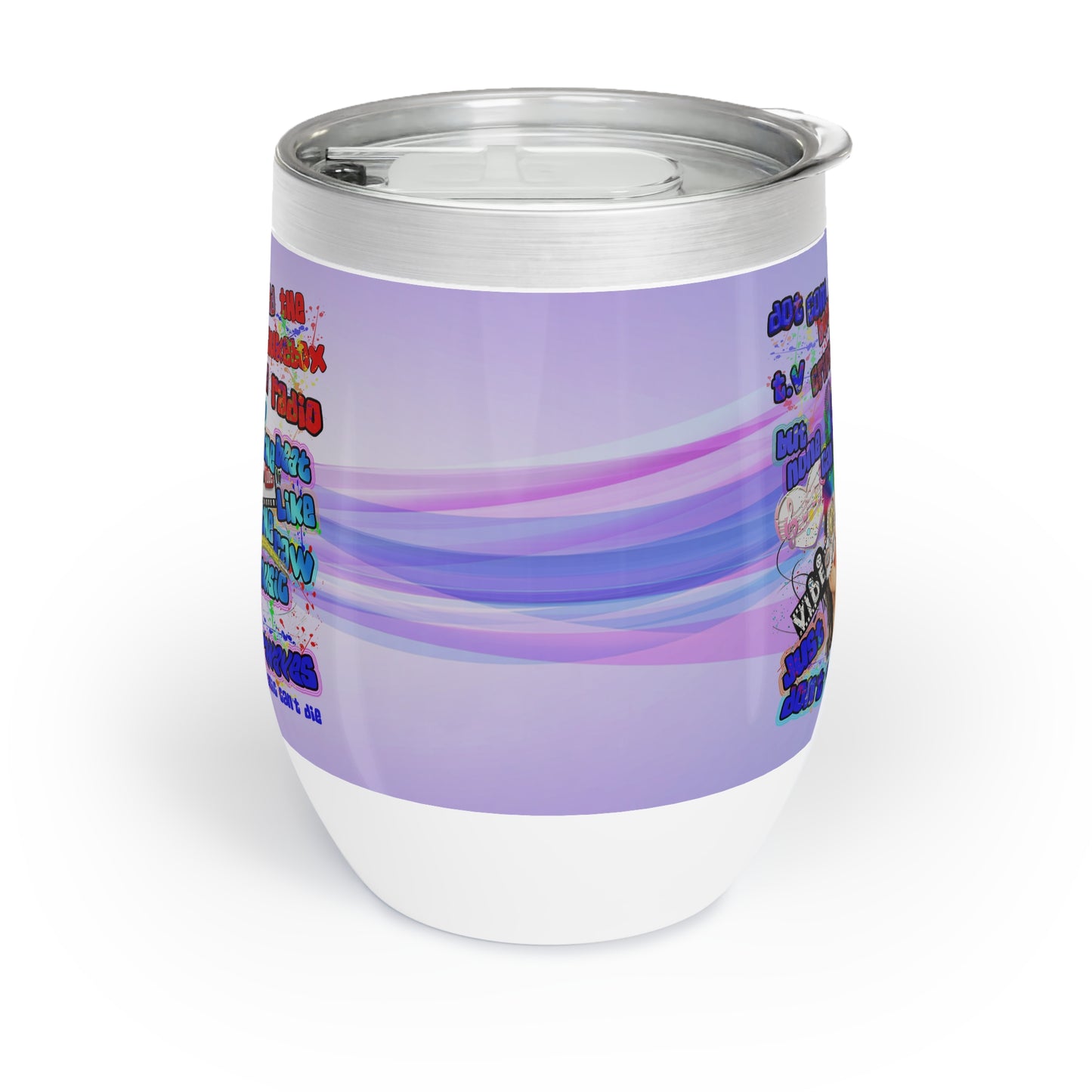 drop the beat - Chill Wine Tumbler  (light blue-pink wave)