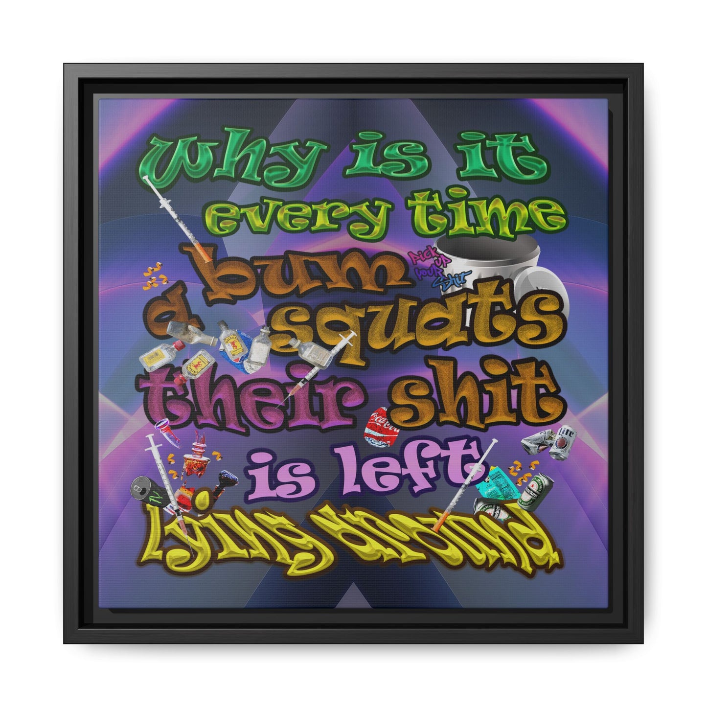 the bum's shit - framed canvas art (grey-pink wave)