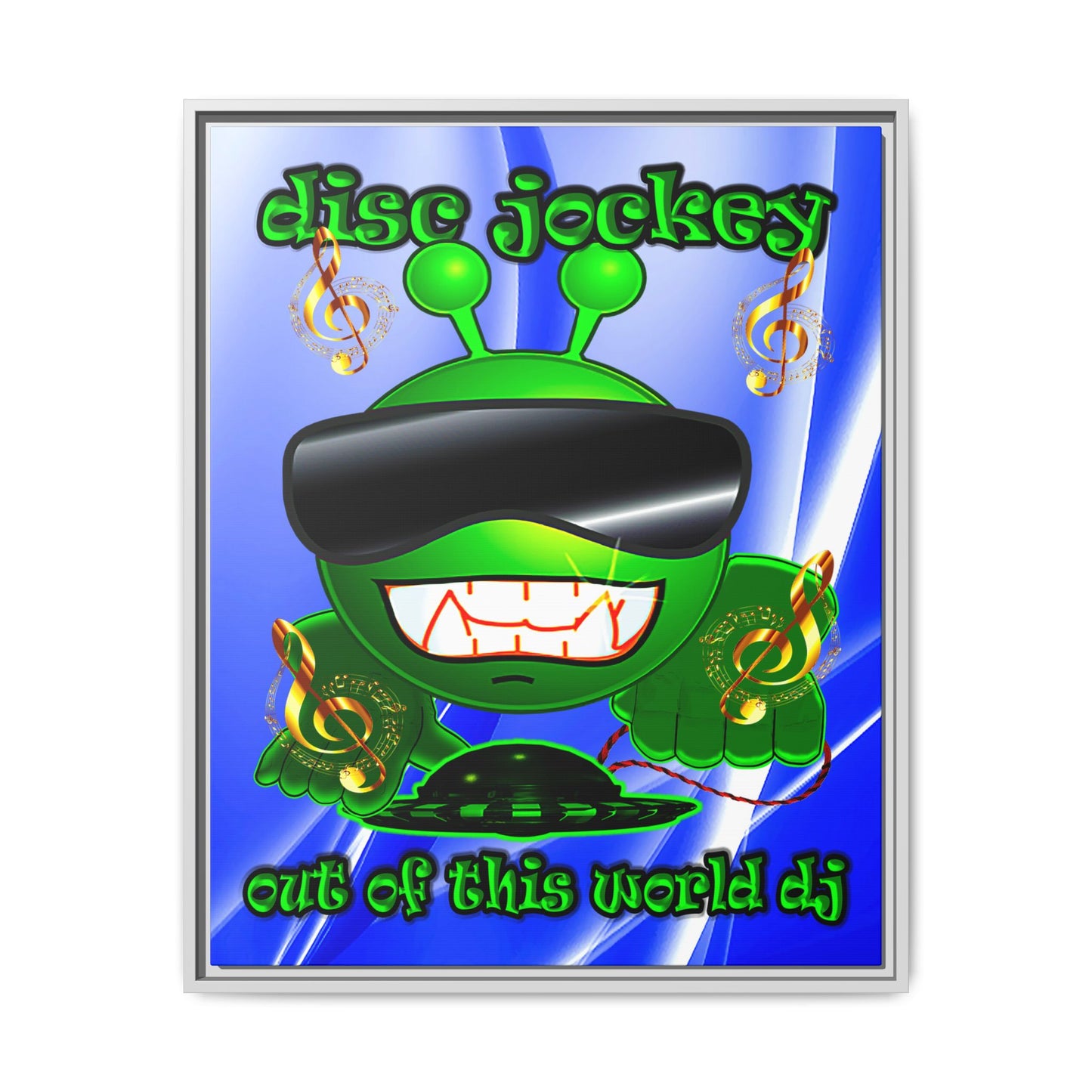 disc jockey - framed canvas art (blue-white wave)