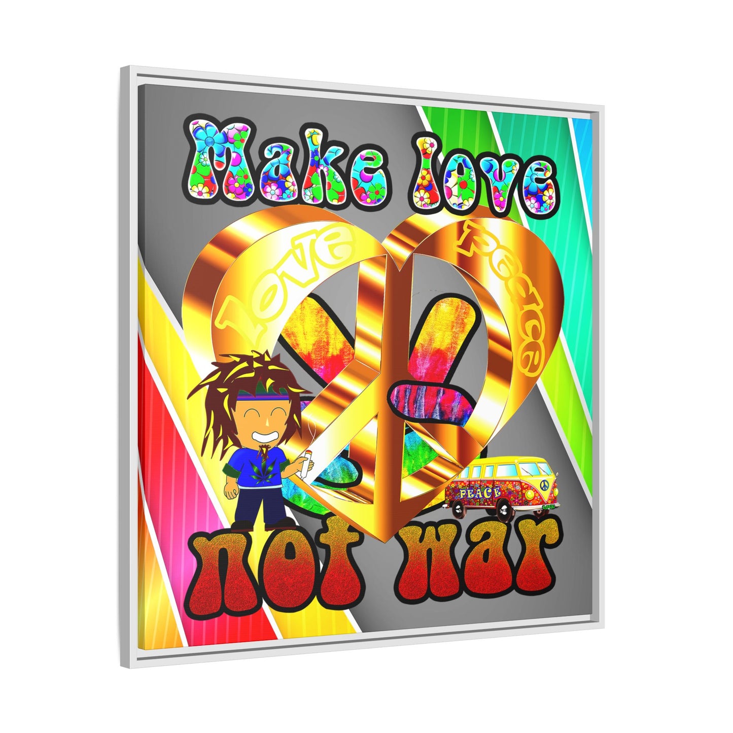 love peace - framed canvas art (rainbow split)