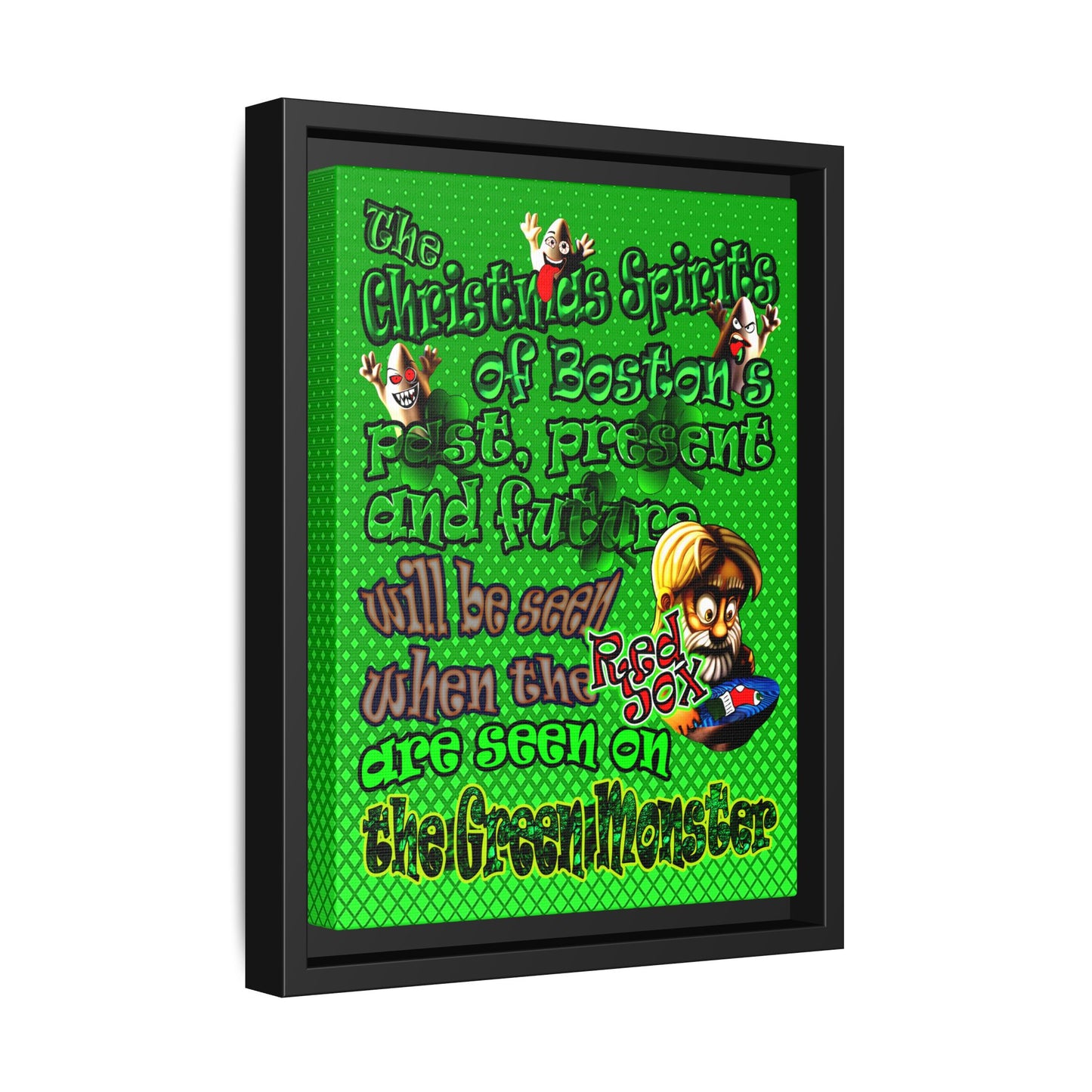 christmas spirits of boston - framed canvas art (logo green)