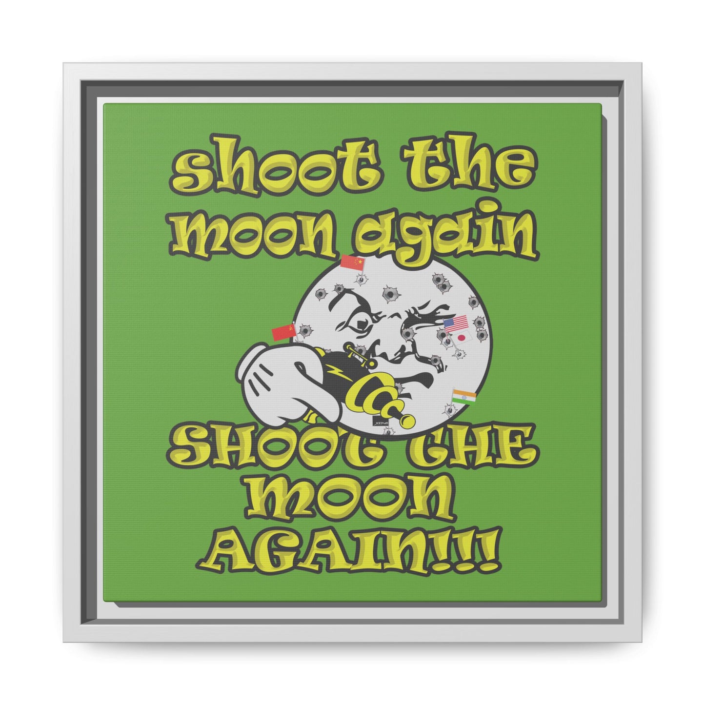 shoot the moon again - framed canvas art (green)