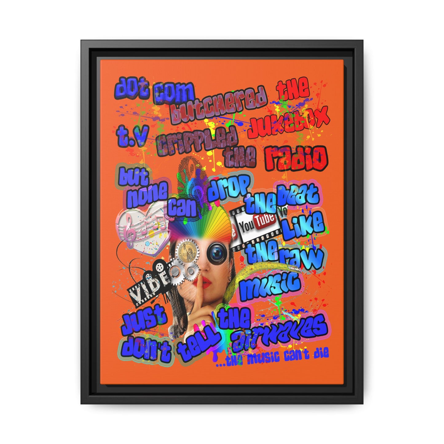 drop the beat - framed canvas art (orange)