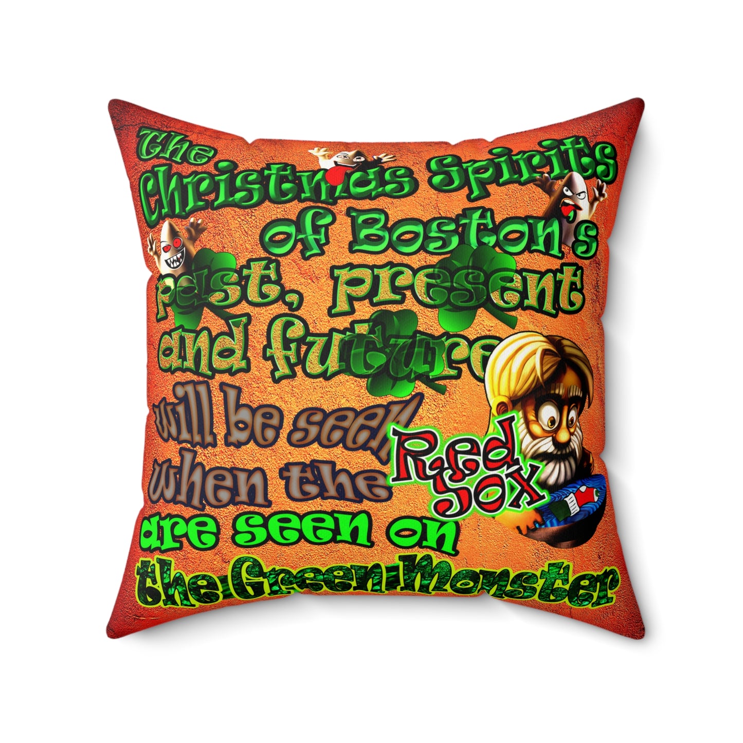 christmas spirits of boston - Faux Suede Square Pillow - (burnt orange)
