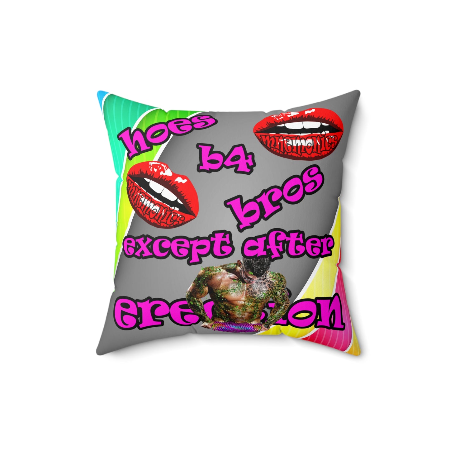 hoes b4 bros - Spun Polyester Square Pillow - (rainbow split)
