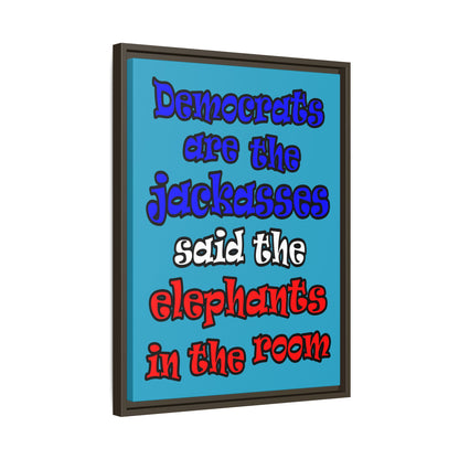 donkeys and elephants - framed canvas art (turquoise)