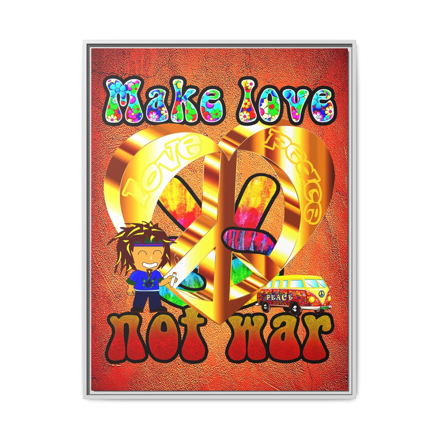 love peace - framed canvas art (burnt orange)