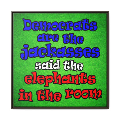 donkeys and elephants - framed canvas art (green turf)
