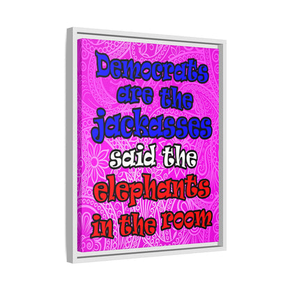 donkeys and elephants - framed canvas art (pink swirl)