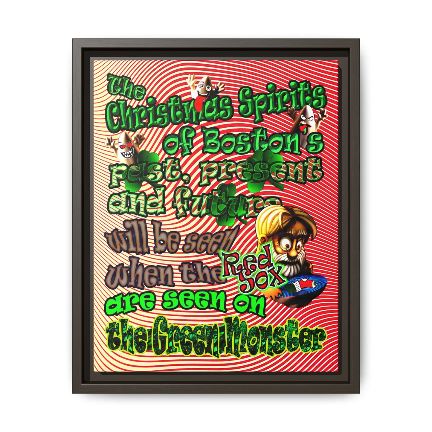 christmas spirits of boston - framed canvas art (yellow-orange wave)