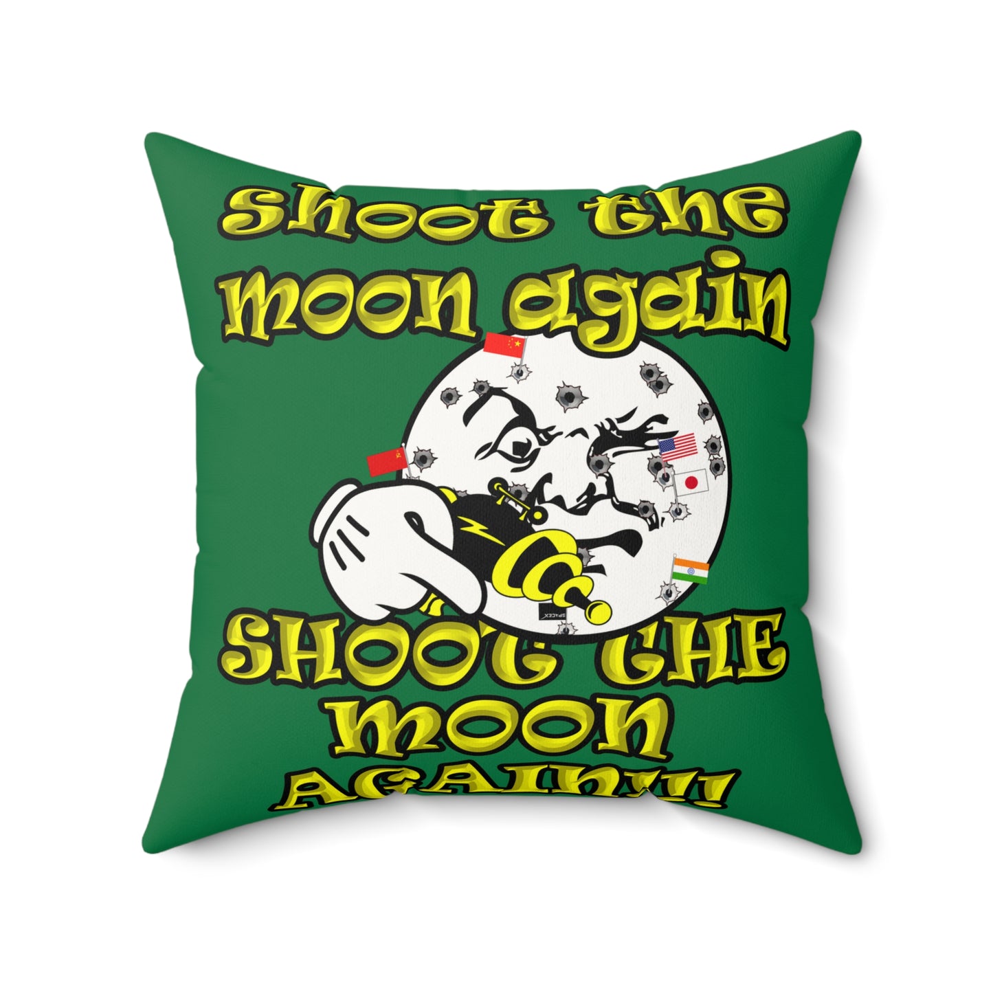 shoot the moon again - Faux Suede Square Pillow - (dark green)