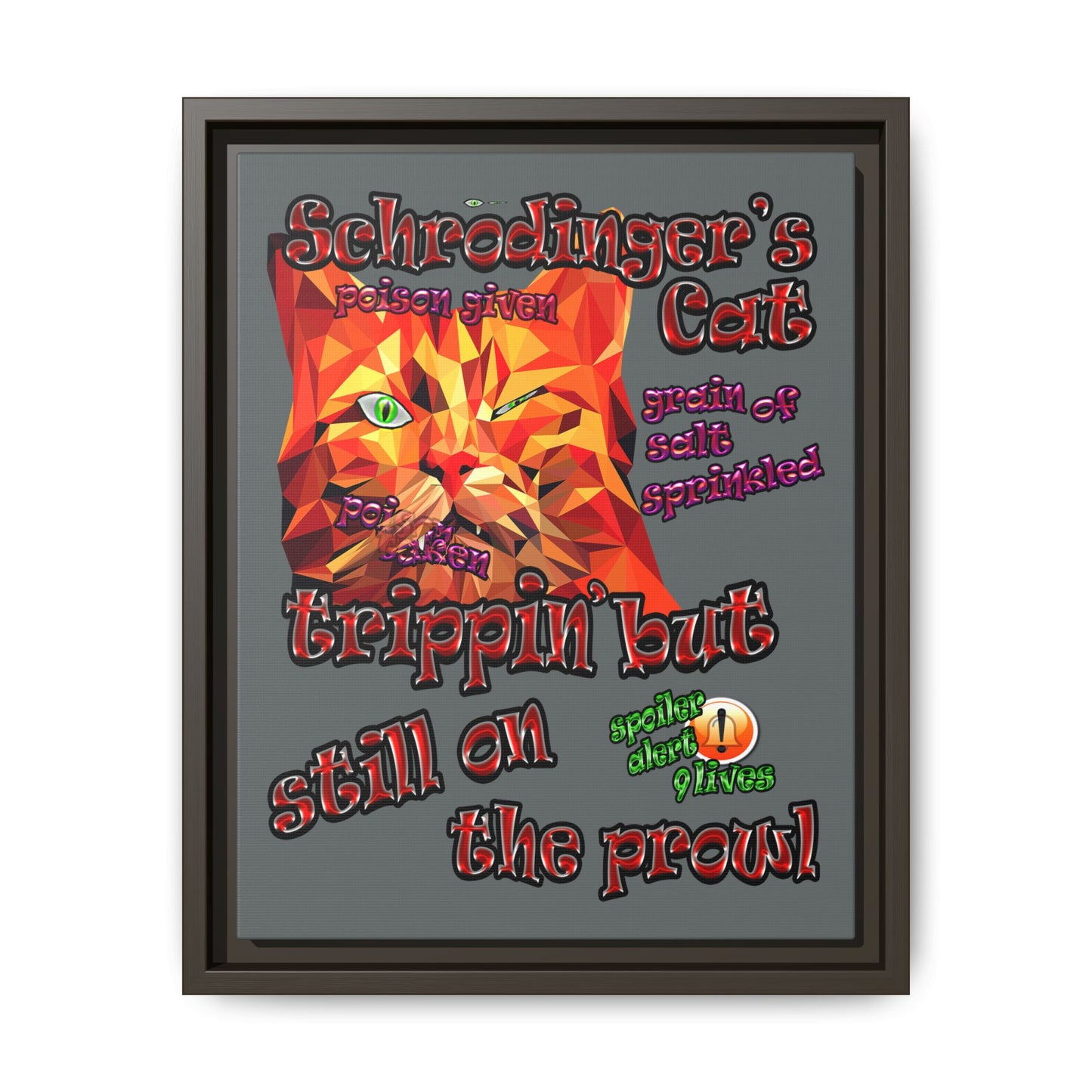schrodinger's cat - framed canvas art (dark grey)