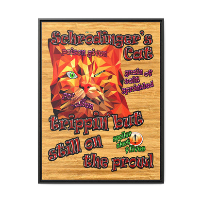 schrodinger's cat - framed canvas art (butterscotch wood finish)