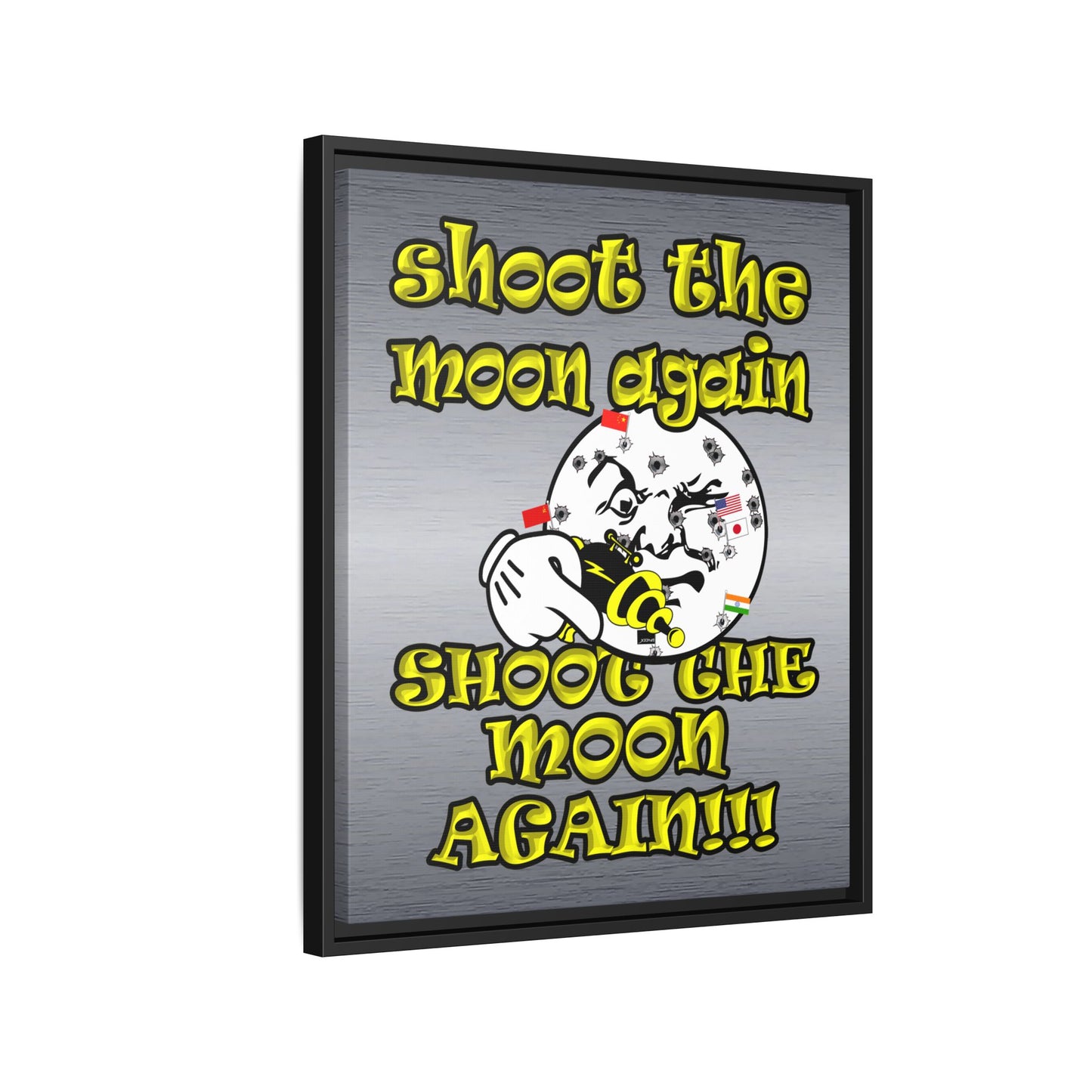 shoot the moon again - framed canvas art (brushed nickel)