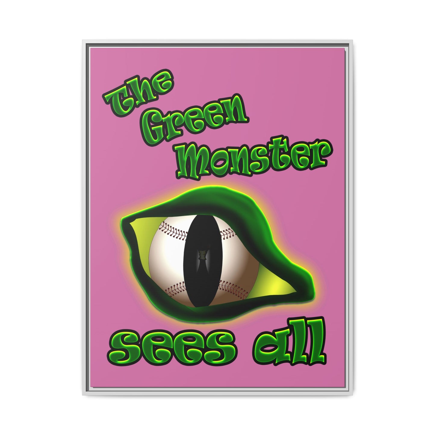 green monster - framed canvas art (light pink)